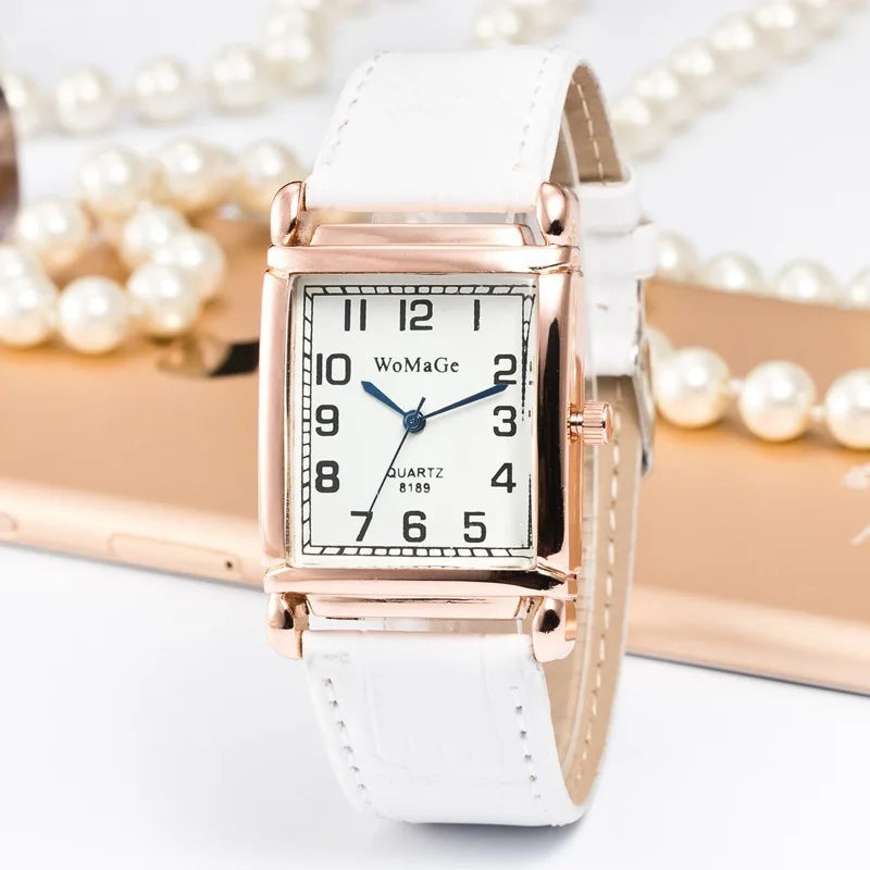Rose Gold Square Watch | 28mm Arabic Numeral Dial with PU Leather Strap