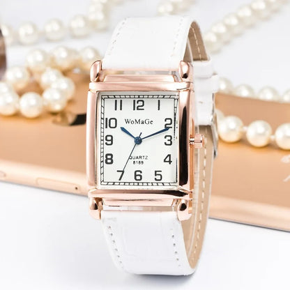 Rose Gold Square Watch | 28mm Arabic Numeral Dial with PU Leather Strap