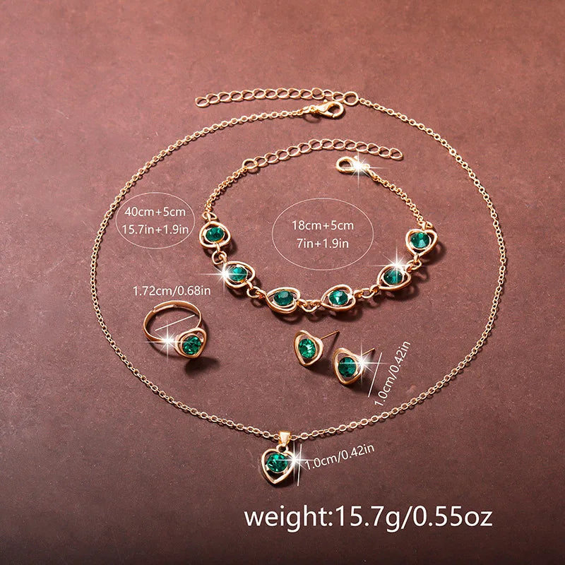 6-Piece Butterfly & Double Heart Watch & Jewellery Set | Rhinestone Irregular Watch, Necklace, Bracelet, Ring & Earrings