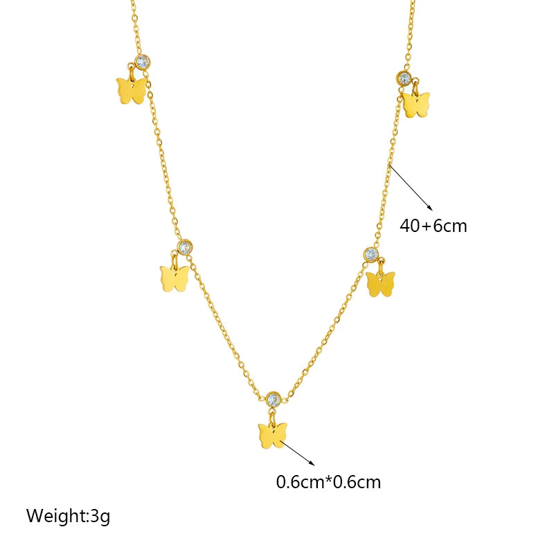 Heart Eye & Butterfly Multi-Motif Necklace | Waterproof 316L Stainless Steel Gold Link Chain
