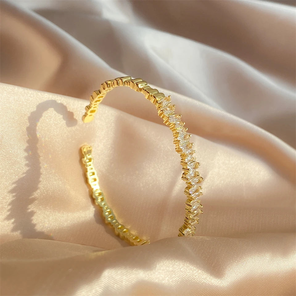 3-Piece Geometric Gold Cuff Bangle Set | AAA+ Cubic Zirconia Prong Setting, Adjustable, Unisex