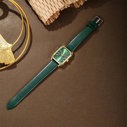 6-Piece Square Watch & Jewellery Set | 29mm Quartz Watch with Leather Strap, Necklace, Bracelet, Ring & Earrings