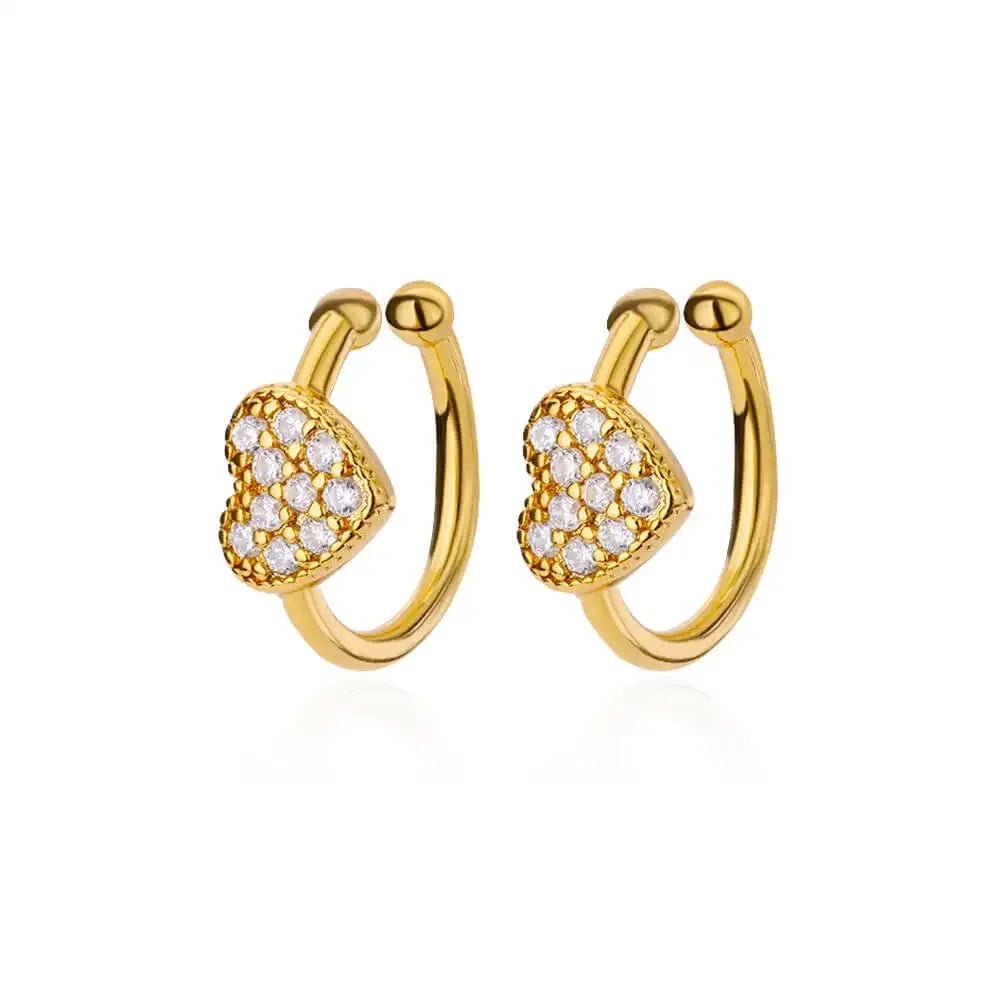 Hollow Zircon Heart Studs | Waterproof Gold Stainless Steel Screw-Back Earrings