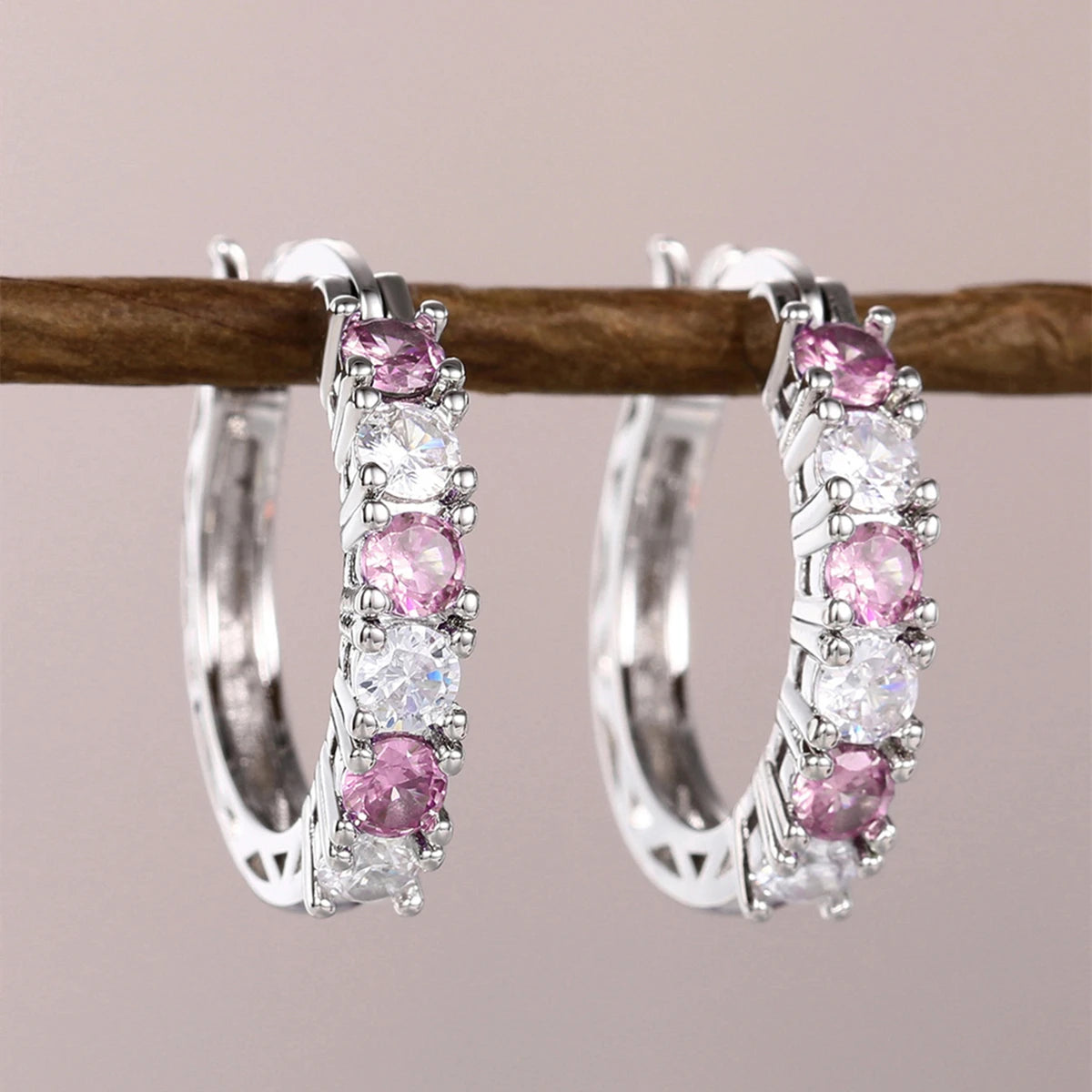 Irregular Hollow-Out Gold Hoop Earrings | Cubic Zirconia Accents, Brass, 3.7g