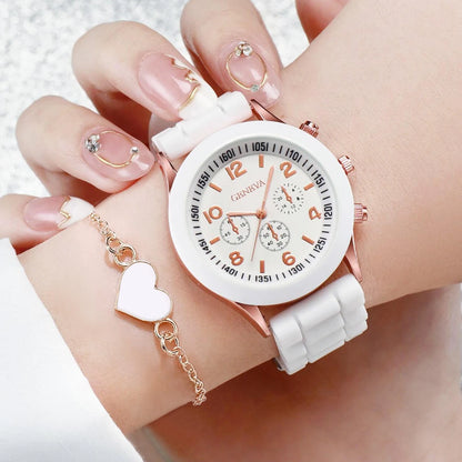 4-Piece Heart Watch & Jewellery Set | 38mm Quartz Watch with Silicone Band, Necklace, Bracelet & Earrings