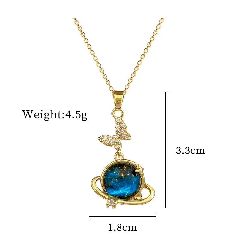 Star, Moon & Astronaut Pendant Necklace | Waterproof Titanium Steel with Zircon