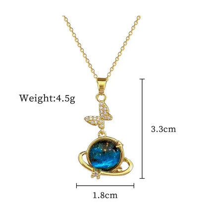 Star, Moon & Astronaut Pendant Necklace | Waterproof Titanium Steel with Zircon