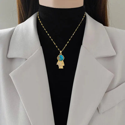 Star, Moon & Astronaut Pendant Necklace | Waterproof Titanium Steel with Zircon