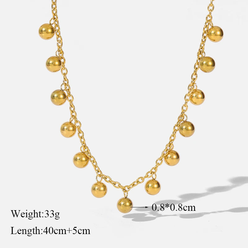 Solid Sphere Minimalist Necklace | Waterproof 316L Stainless Steel Gold Bead Link Chain
