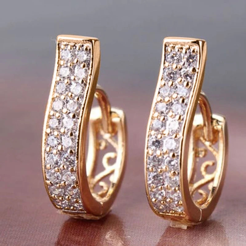 Irregular Hollow-Out Gold Hoop Earrings | Cubic Zirconia Accents, Brass, 3.7g