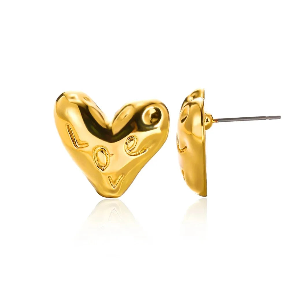 Hollow Zircon Heart Studs | Waterproof Gold Stainless Steel Screw-Back Earrings