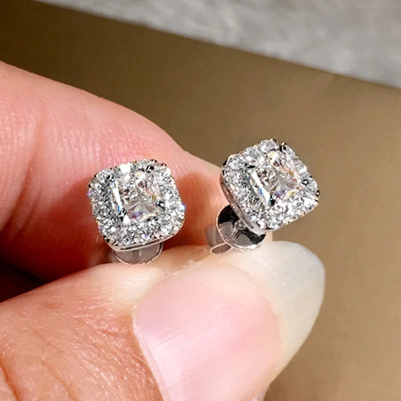 Green Cubic Zirconia Halo Stud Earrings | Gold-Tone Brass, Push-Back, 2.8g