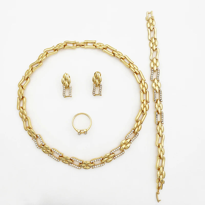 4-Piece Cuban Link Heart Jewellery Set | Gold-Plated Alloy Necklace, Bracelet, Earrings & Ring