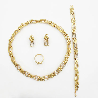 4-Piece Cuban Link Heart Jewellery Set | Gold-Plated Alloy Necklace, Bracelet, Earrings & Ring