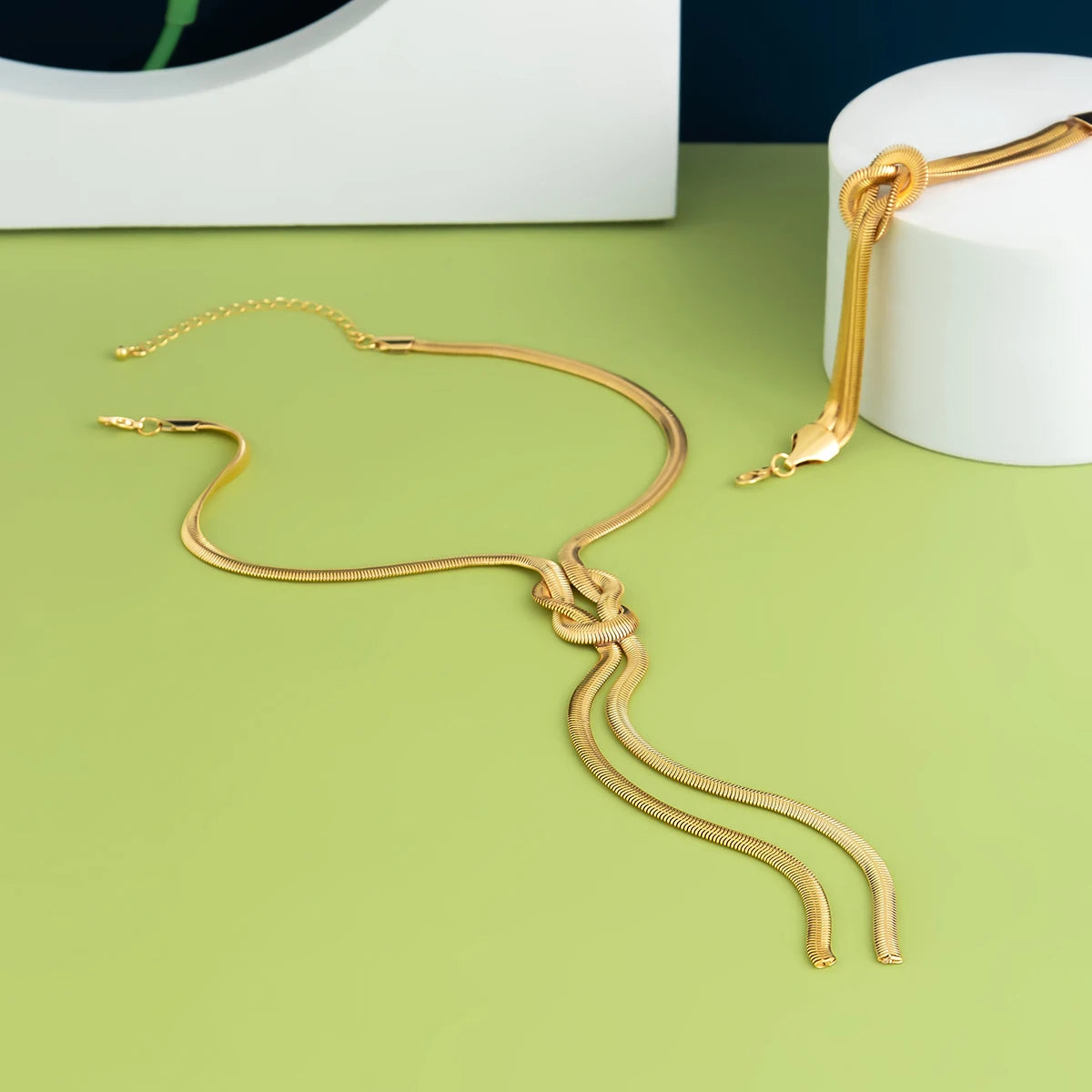Snake Chain Tassel Choker & Drop Earrings Set | Gold-Tone Iron Alloy, 33g