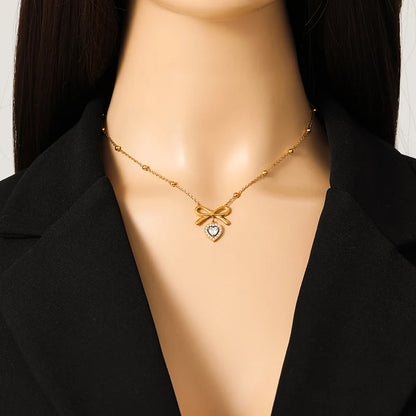 Sparkling Zircon Heart Pendant | Waterproof 316L Stainless Steel Clavicle Necklace