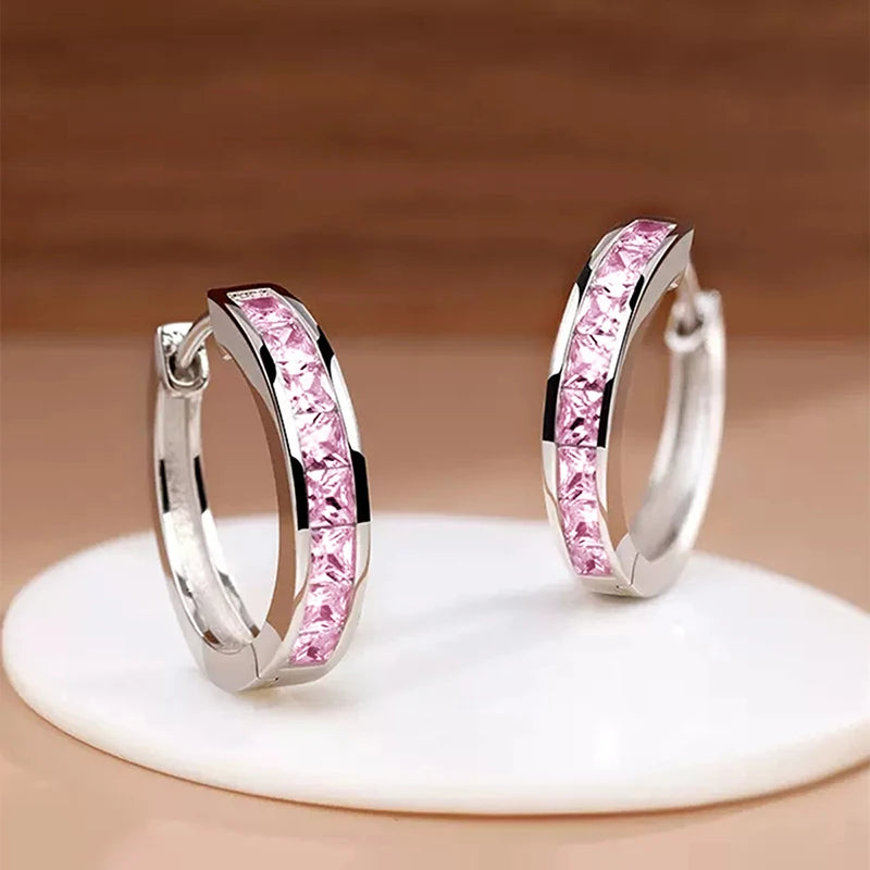 Princess Cut Crystal Hoop Earrings | Elegant Square Cubic Zirconia Gold-Tone Huggies