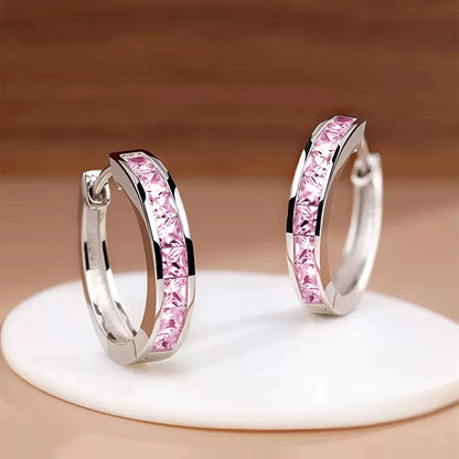 Princess Cut Crystal Hoop Earrings | Elegant Square Cubic Zirconia Gold-Tone Huggies