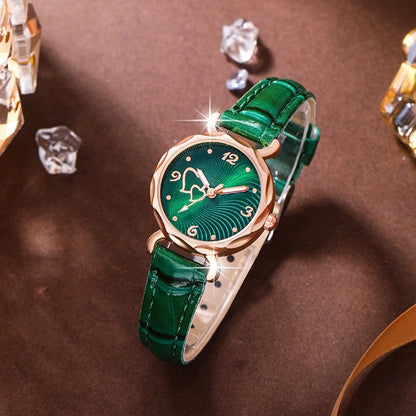 6-Piece Butterfly & Double Heart Watch & Jewellery Set | Rhinestone Irregular Watch, Necklace, Bracelet, Ring & Earrings