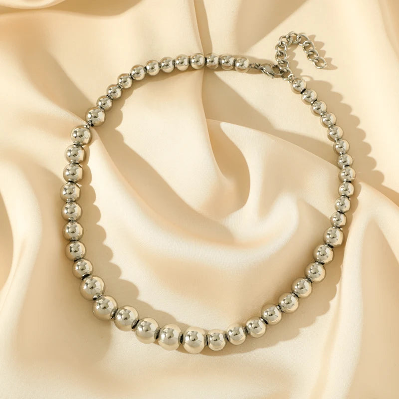 Solid Sphere Minimalist Necklace | Waterproof 316L Stainless Steel Gold Bead Link Chain