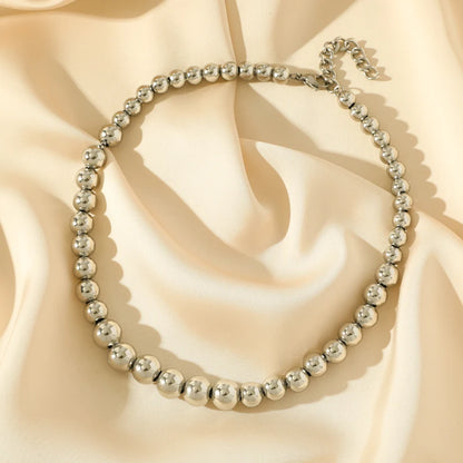 Solid Sphere Minimalist Necklace | Waterproof 316L Stainless Steel Gold Bead Link Chain