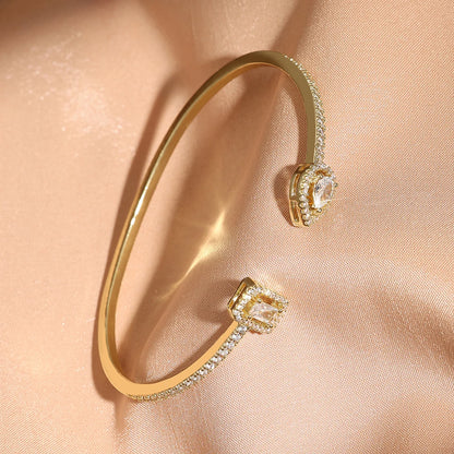 3-Piece Geometric Gold Cuff Bangle Set | AAA+ Cubic Zirconia Prong Setting, Adjustable, Unisex