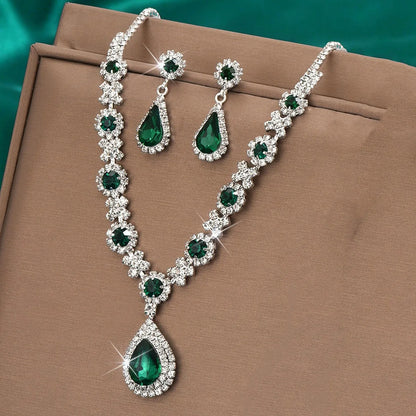 Crystal Teardrop 3-Piece Jewellery Set | Pendant Necklace & Earrings for Weddings & Evening Events