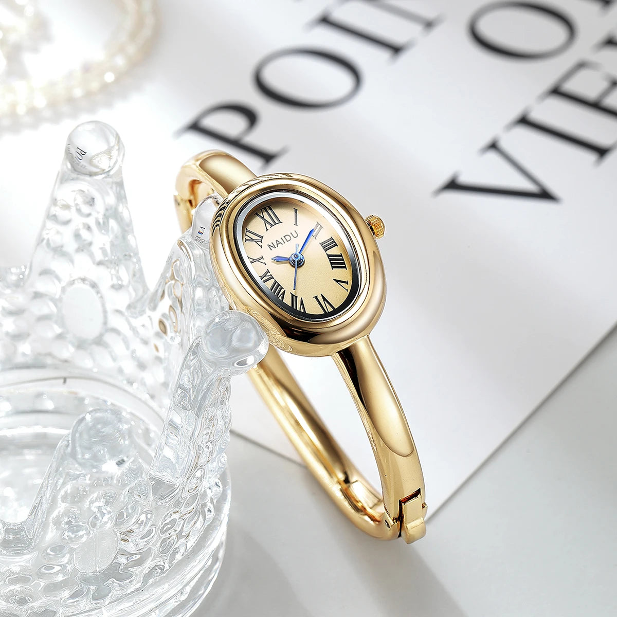 Gold-Tone Roman Numeral Bangle Watch | Minimalist Ladies' Timepiece