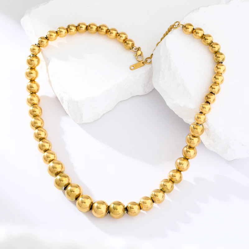 Solid Sphere Minimalist Necklace | Waterproof 316L Stainless Steel Gold Bead Link Chain