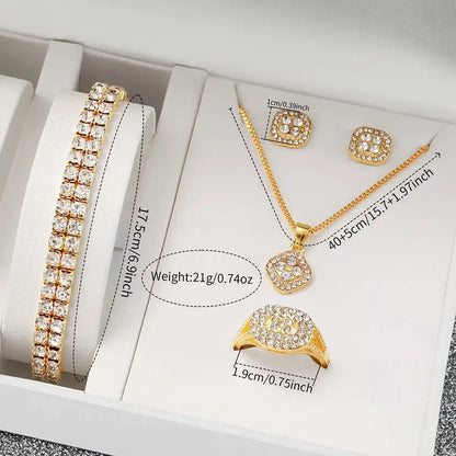6-Piece Rhinestone Watch & Jewellery Set | 32mm Quartz Watch, Necklace, Bracelet, Ring & Earrings