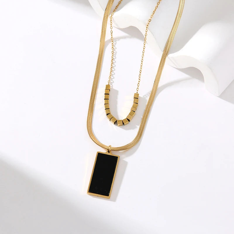 2-Layer Tiger Stripe Pendant Necklace | Waterproof 316L Stainless Steel, Round & Square Pendants