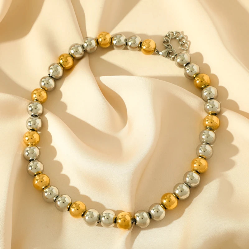Solid Sphere Minimalist Necklace | Waterproof 316L Stainless Steel Gold Bead Link Chain