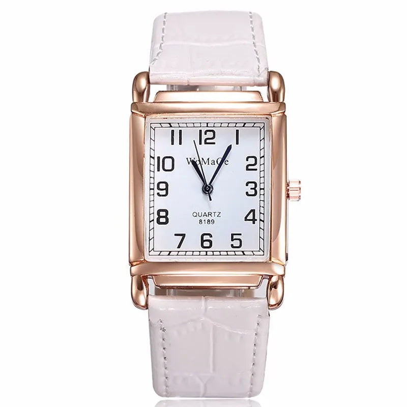 Rose Gold Square Watch | 28mm Arabic Numeral Dial with PU Leather Strap