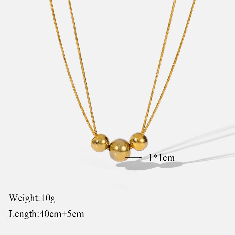Solid Sphere Minimalist Necklace | Waterproof 316L Stainless Steel Gold Bead Link Chain