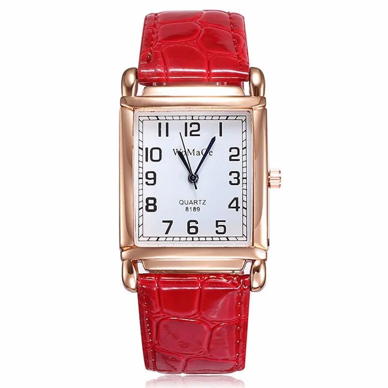 Rose Gold Square Watch | 28mm Arabic Numeral Dial with PU Leather Strap