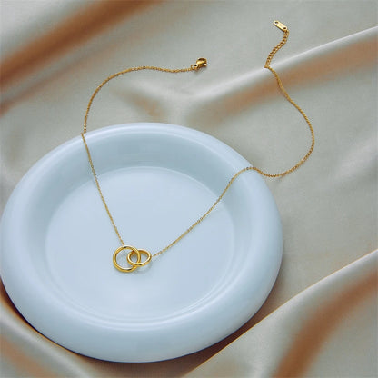 Double Interlocking Ring Pendant | 316L Stainless Steel Tarnish-Proof Gold Clavicle Chain