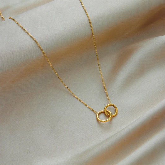 Double Interlocking Ring Pendant | 316L Stainless Steel Tarnish-Proof Gold Clavicle Chain