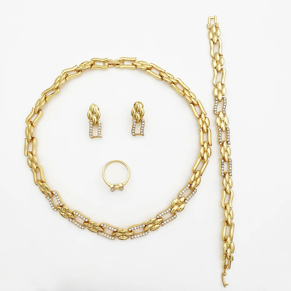 4-Piece Cuban Link Heart Jewellery Set | Gold-Plated Alloy Necklace, Bracelet, Earrings & Ring