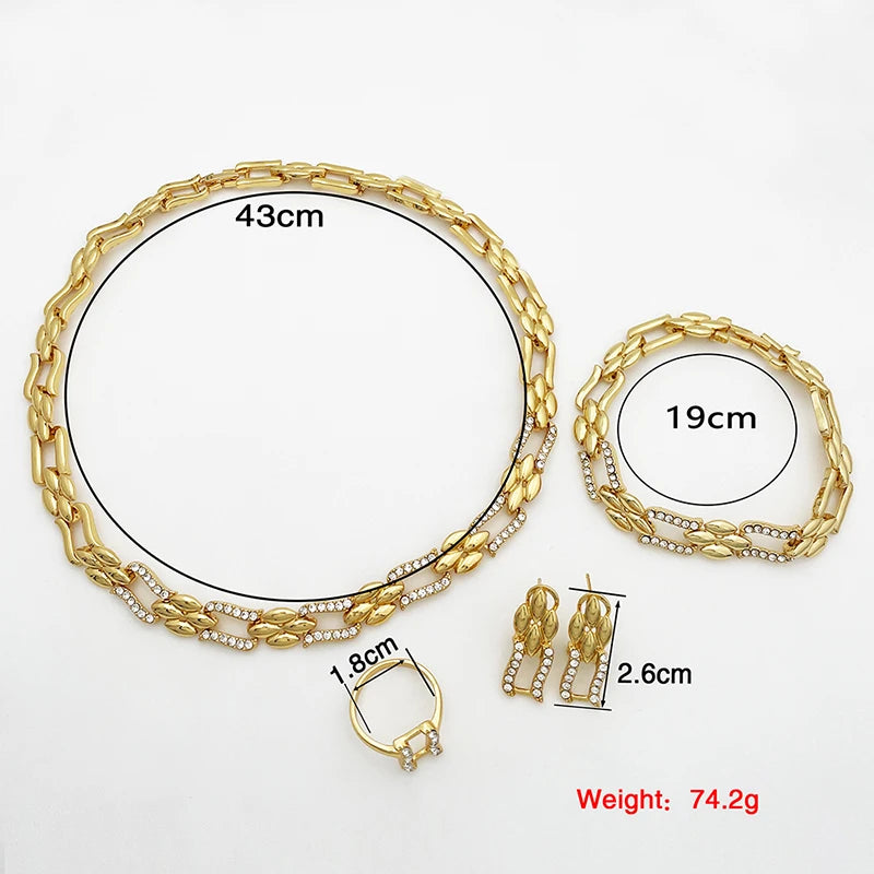 4-Piece Cuban Link Heart Jewellery Set | Gold-Plated Alloy Necklace, Bracelet, Earrings & Ring