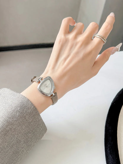 Asymmetric Micro-Dial Watch | 24mm Numberless Dial with Slim Leather Strap