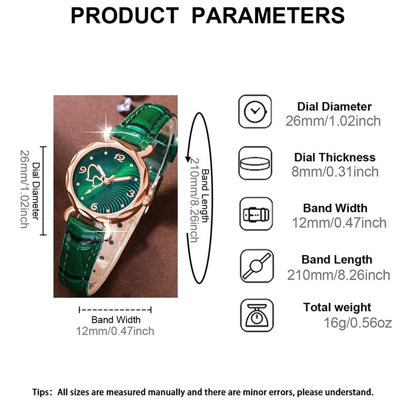 6-Piece Butterfly & Double Heart Watch & Jewellery Set | Rhinestone Irregular Watch, Necklace, Bracelet, Ring & Earrings