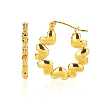 Hollow Zircon Heart Studs | Waterproof Gold Stainless Steel Screw-Back Earrings
