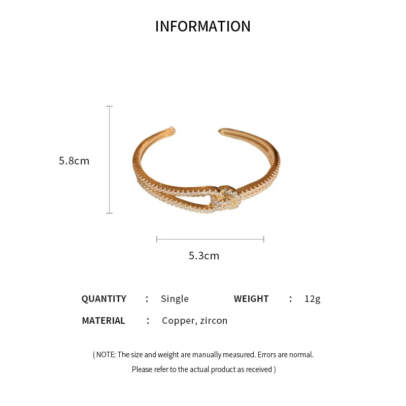 Elegant Golden Knot Cuff | Exquisite Full Zircon Minimalist Bangle for Weddings & Special Occasions