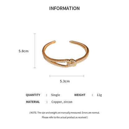 Elegant Golden Knot Cuff | Exquisite Full Zircon Minimalist Bangle for Weddings & Special Occasions
