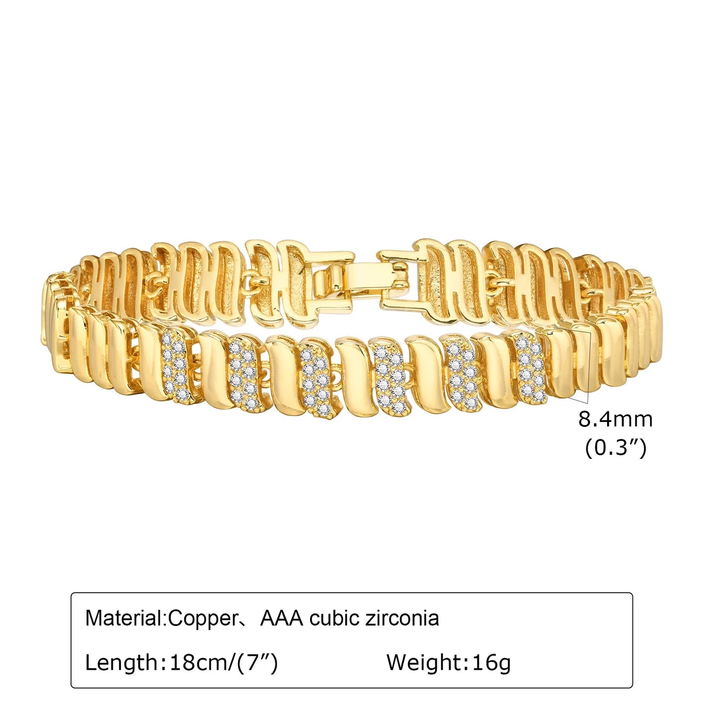 Chunky Paperclip Chain Bracelet | 14K Gold-Plated Cubic Zirconia Stackable Link Bracelet for Women