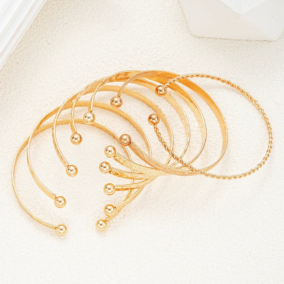 7-Piece Gold Heart Stackable Bracelet Set | Punk & Boho-Chic Cuff Collection