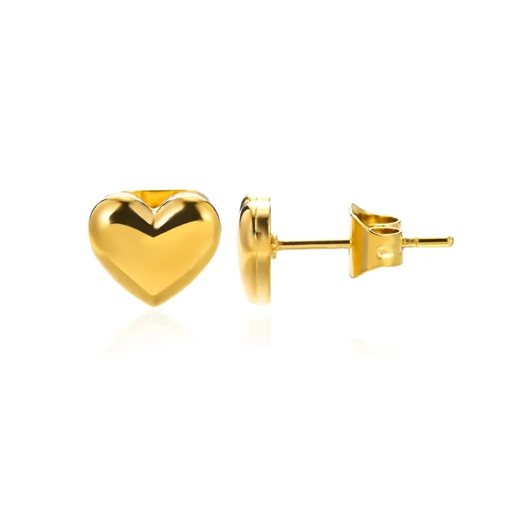 Hollow Zircon Heart Studs | Waterproof Gold Stainless Steel Screw-Back Earrings