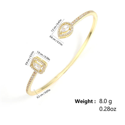 3-Piece Geometric Gold Cuff Bangle Set | AAA+ Cubic Zirconia Prong Setting, Adjustable, Unisex