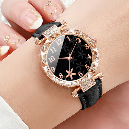 7-Piece Rhinestone Watch Set | 33mm Round Dial with PU Leather Bands in 7 Colours