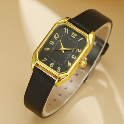 6-Piece Square Watch & Jewellery Set | 29mm Quartz Watch with Leather Strap, Necklace, Bracelet, Ring & Earrings